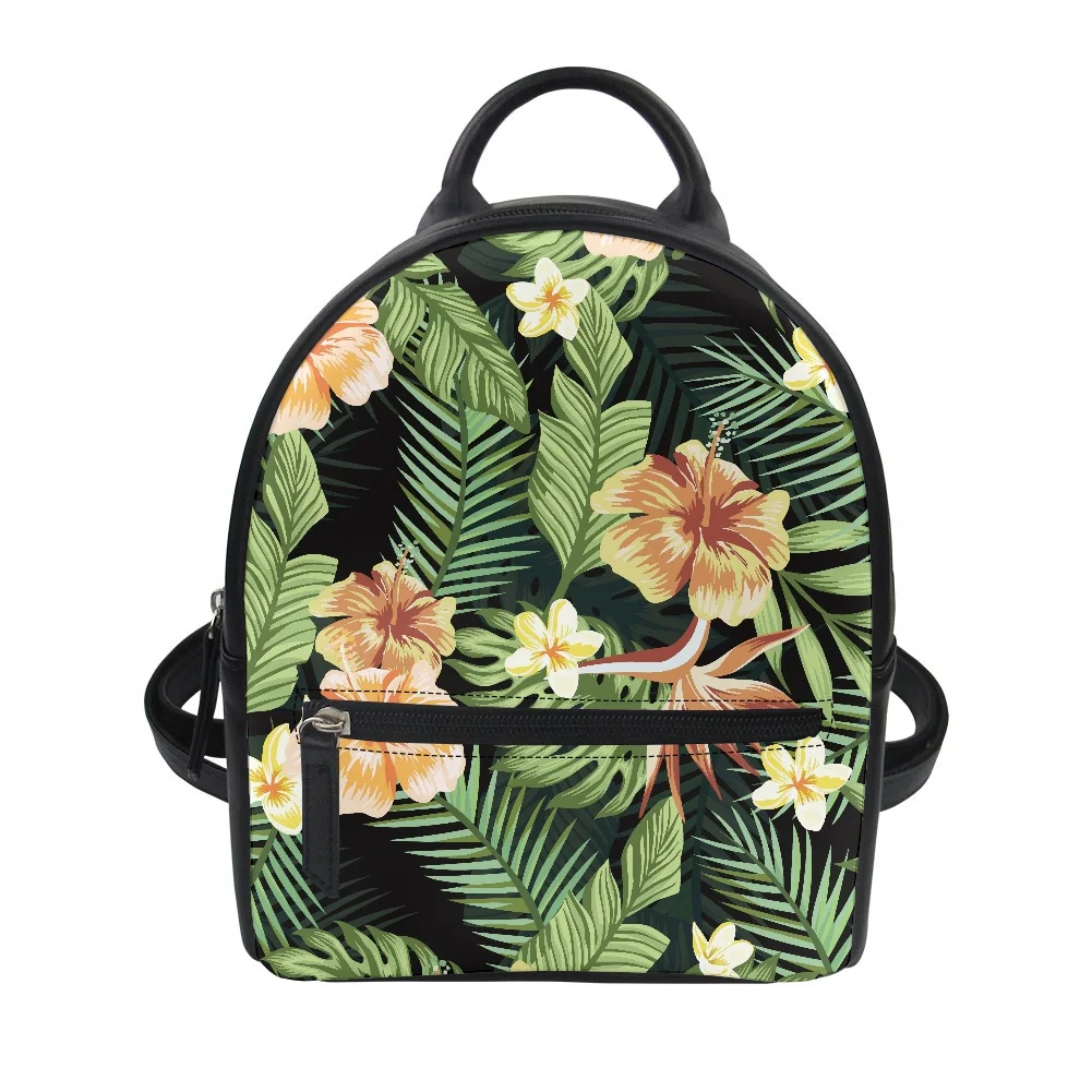 

Cumagical Women Backpack Custom Travel School Fashion Bag Green Floral Leather Casual Polynesian Tribal Hawaii Style Design