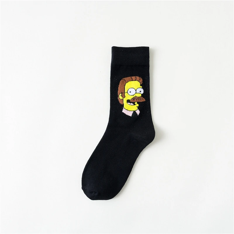 Носки для женщин, хлопок, harajuku, женские, повседневные, Симпсон, мультфильм, унисекс, носки, мужские, женские, короткие, черные носки, Прямая поставка - Цвет: 2