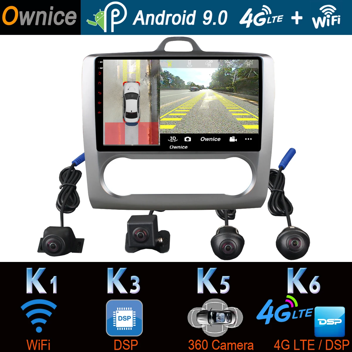 360 ° панорамная камера 4G LTE Android 9,0 4G+ 64G SPDIF DSP CarPlay Автомобильный мультимедийный плеер для Ford Focus 2 MK2 2004- gps радио