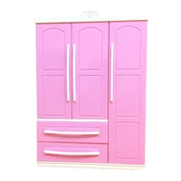 three door pink modern wardrobe play set for barbi furniture can put shoes clothes accessories with dressing mirror girls toys