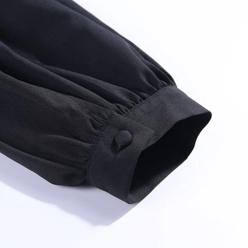 

Blouses Woman 2021 Sexy Deep V-Neck Black Button Lantern Long Sleeve Slim Fashion Autumn New Elegant Lady Shirt Top