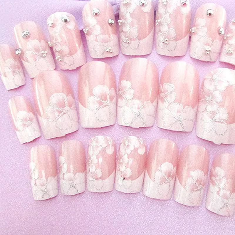 24 шт./компл. свадебные ногти с клеем цветы блестящие 3D алмазные искусственные