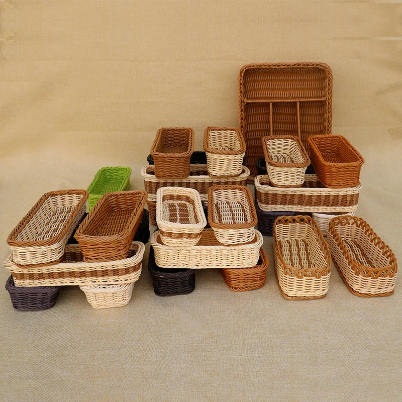 

Rectangular Imitation Rattan Basket Woven Plate Basket Plastic Basket for Kitchen Home