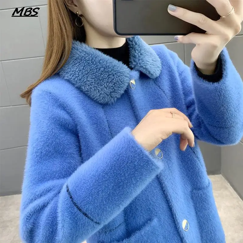 2021 Fashion Women Winter Imitation Mink Velvet Coat Cardigan Lady Loose Plus Size Artificial Fur Coat Female Casual Warm Jacket