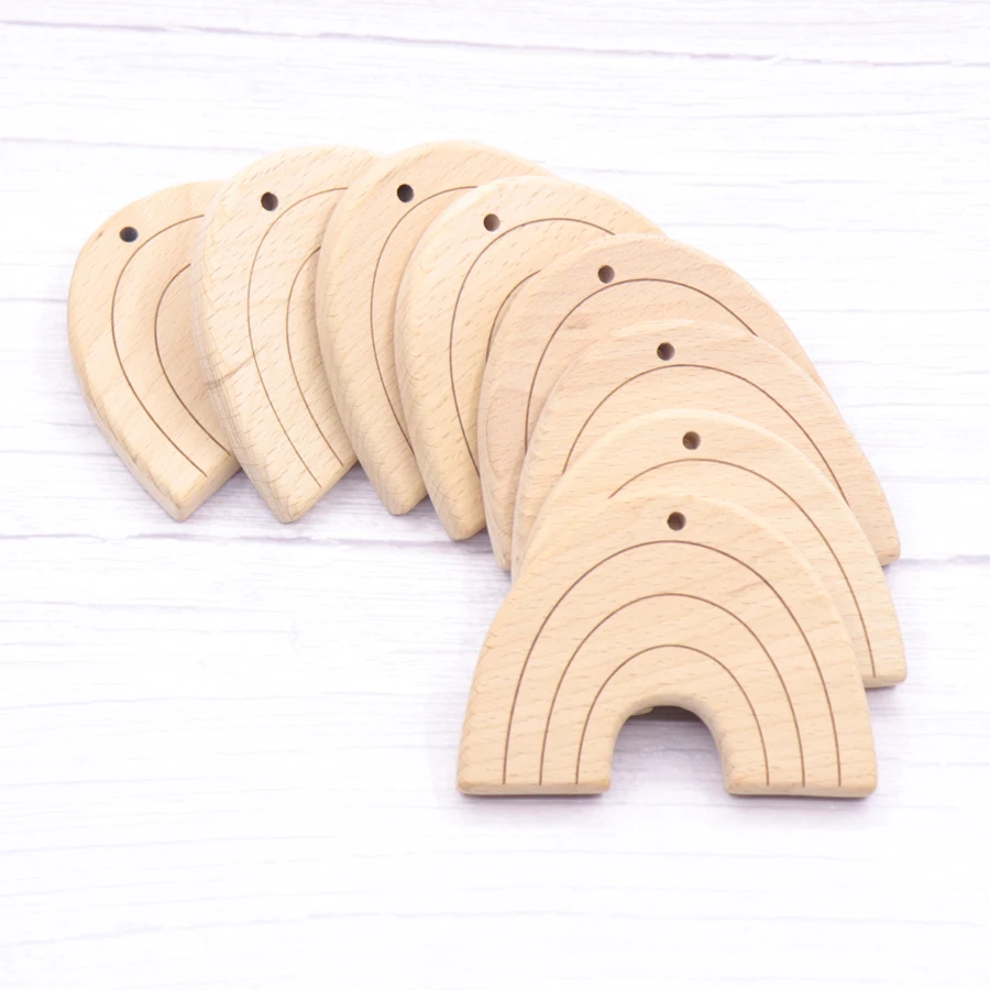Baby teething carriage toys 10pcs rainbow wood can chew beech education toys teething jewelry baby wooden teeth