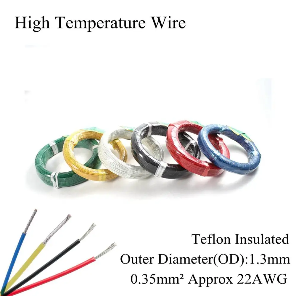 

22AWG 0.35mm² High Temperature Wire PTFE Insulation Resistant Cable Tinned Tin Silver Plated Copper Wrapping Wires 0.35mm Square