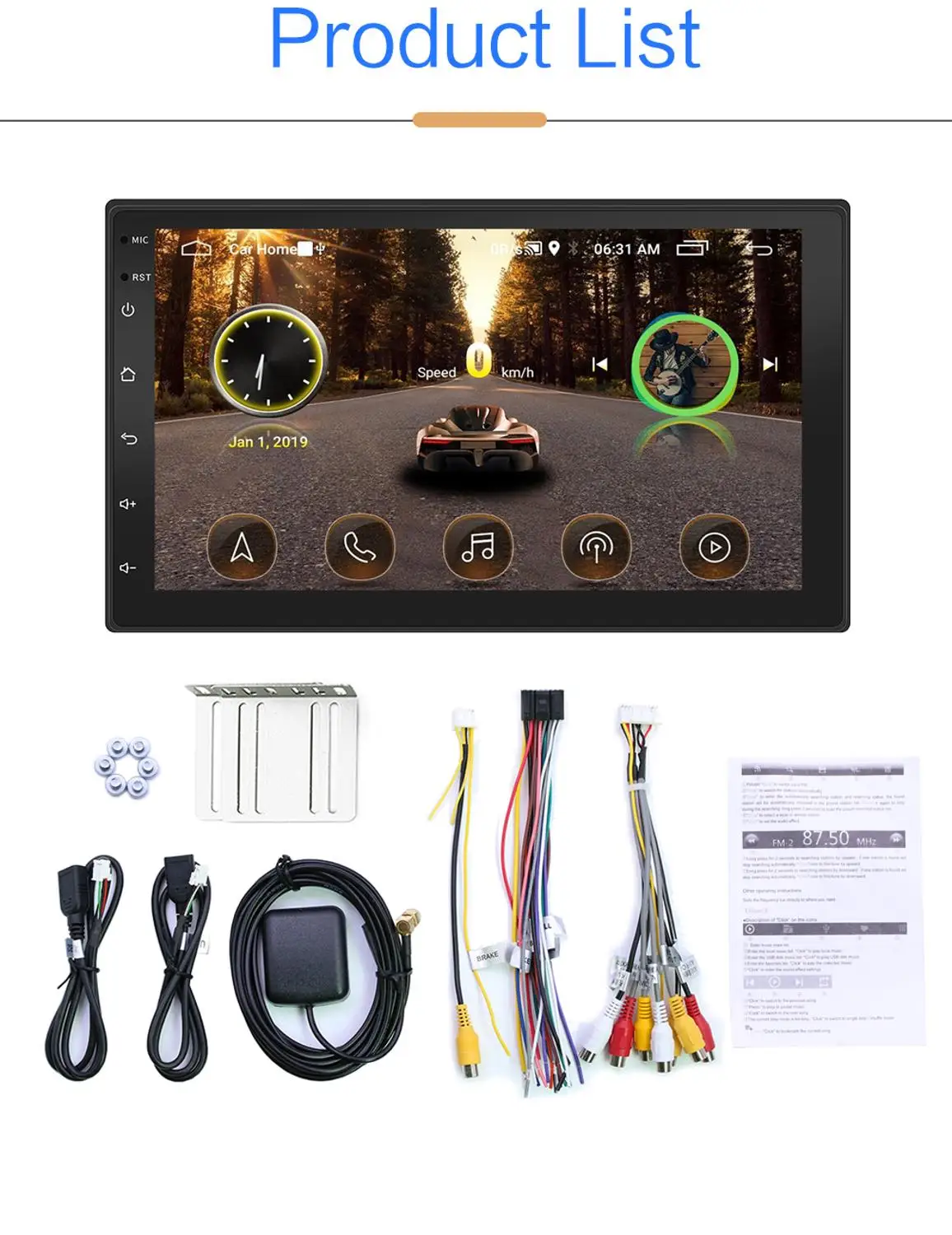 Автомагнитола 2DIN 7 дюймов Bluetooth четырехъядерный процессор Android 10 GPS навигация mp5
