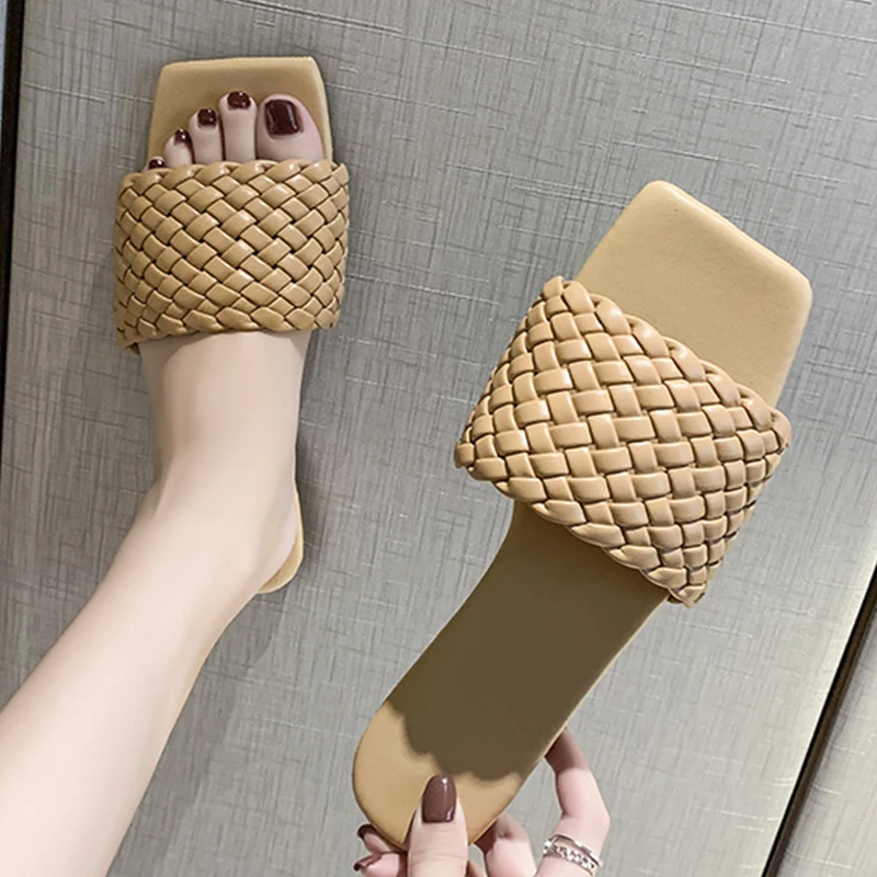 

Women Temperament Slippers Braided Design Charm Open-toe Set Foot 2021 Vacation Beach Flat Sandals Casual Flip Flops Women Shoes
