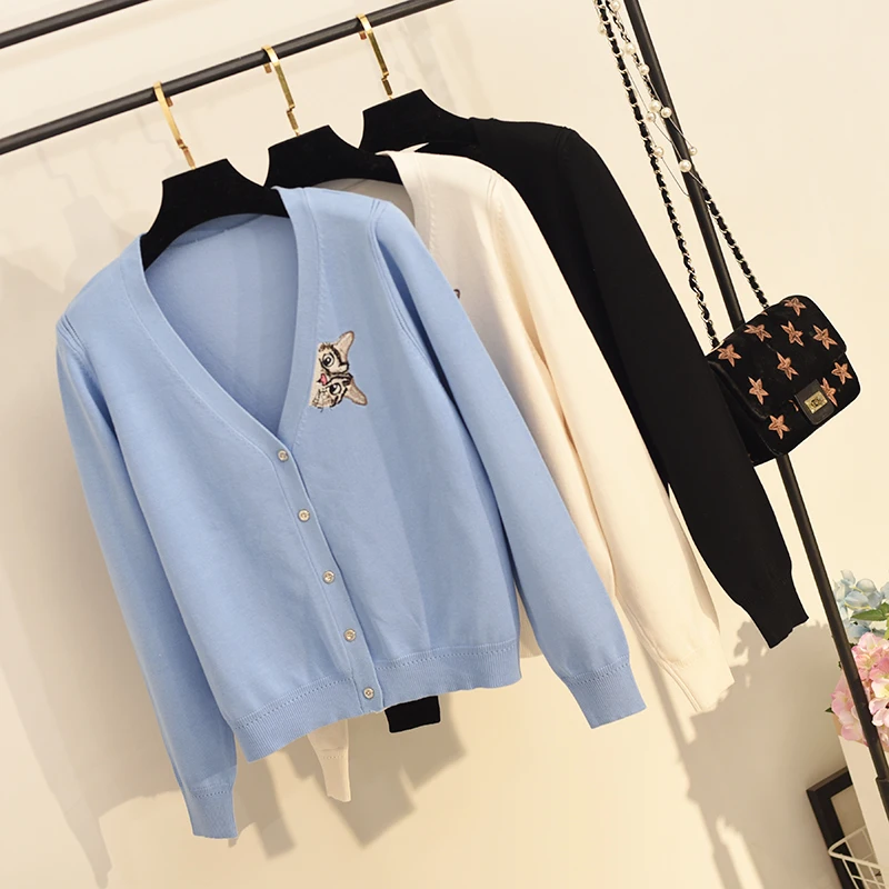 Вязаный кардиган для женщин корейский свитер с вышивкой вязаный короткий