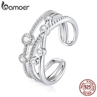 bamoer 925 sterling silver shining stars finger rings for women vintage stackable cz rings band silver fine jewelry bsr162