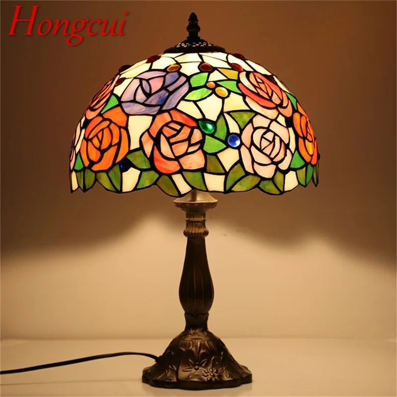 

Hongcui Tiffany Table Lamp For Bedroom Contemporary Creative Flower Figure LED Light Home