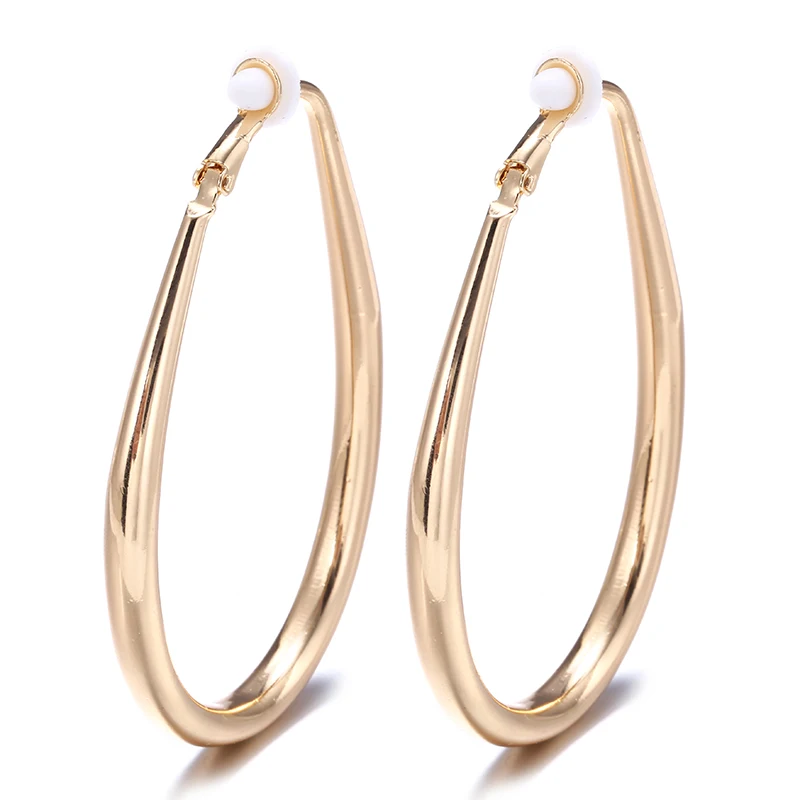 Крупные большие гладкие овальные серьги кольца клипсы Простые Вечерние круглые