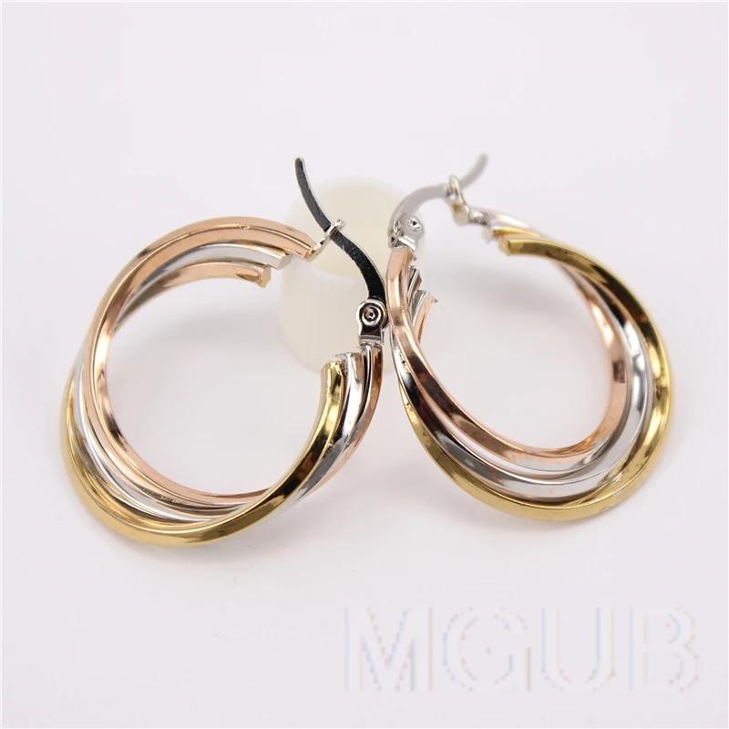 

5mm line width 25mm New line 3 colors Leisure sport Women's stainless steel jewelry birthday gift earrings retail LH969