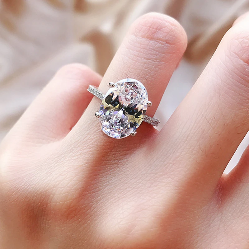 

OEVAS 100% 925 Sterling Silver Wedding Rings For Women Sparkling 10*14mm Zircon High Carbon Diamond Party Fine Jewelry Wholesale
