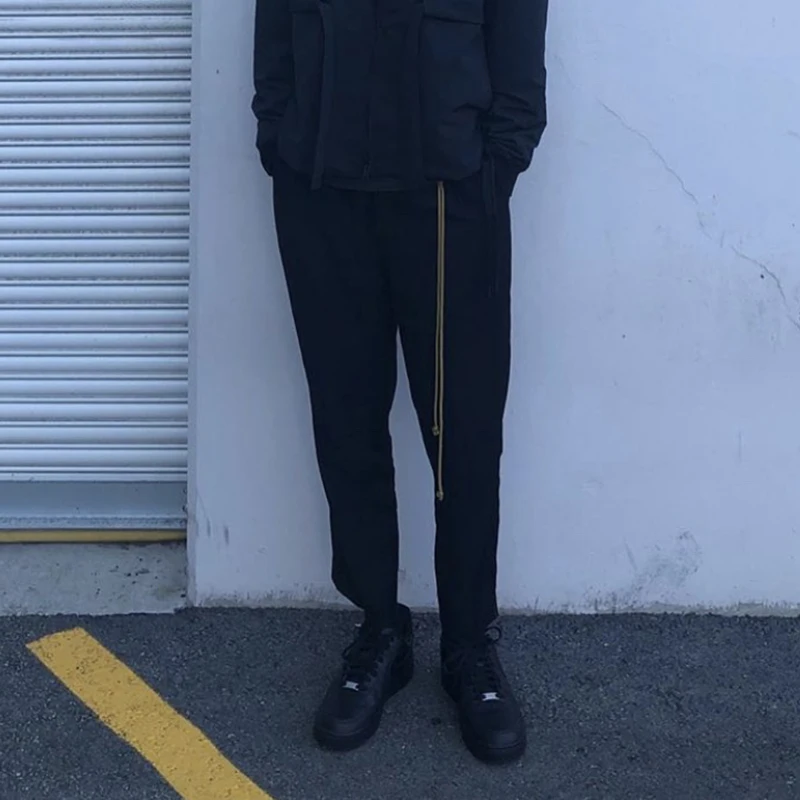 

High Street Hanging Rope Decoration Nine-point Suit Pants Straight Men and Women Black Vibe Harajuku Baggy Casual Trousers