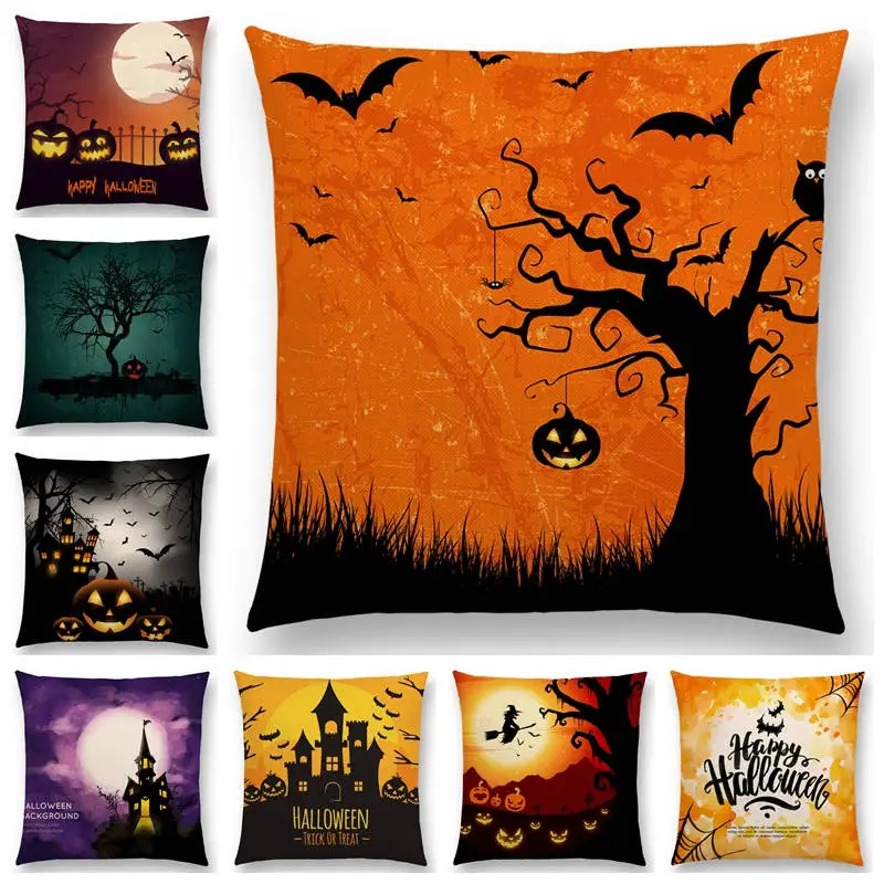 Новинка чехол для диванной подушки на Хэллоуин страшная Ночь Луна череп ведьма