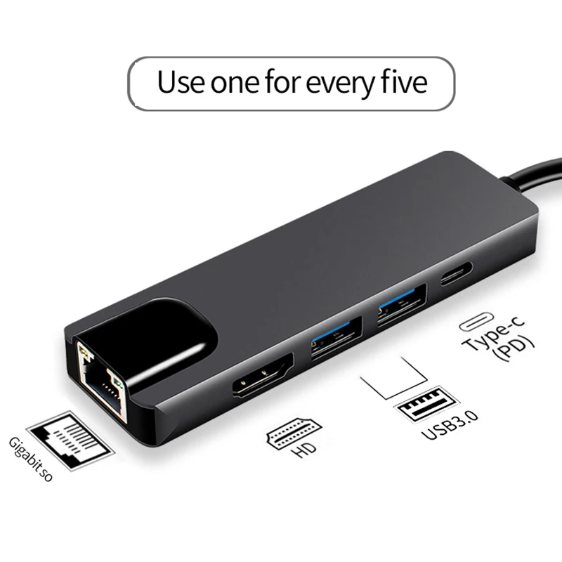 5 в 1 Тип C док-станция адаптера 4K HDMI совместимых с USBC Gigabit Ethernet конвертер для MacBook