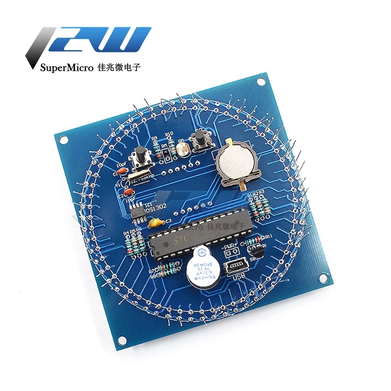 Светодиодный Будильник вращающиеся электронные часы DIY Kit светильник контроль