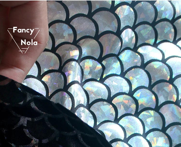 Растягивающаяся Переливающаяся дизайнерская ткань с рисунком рыбьей чешуи