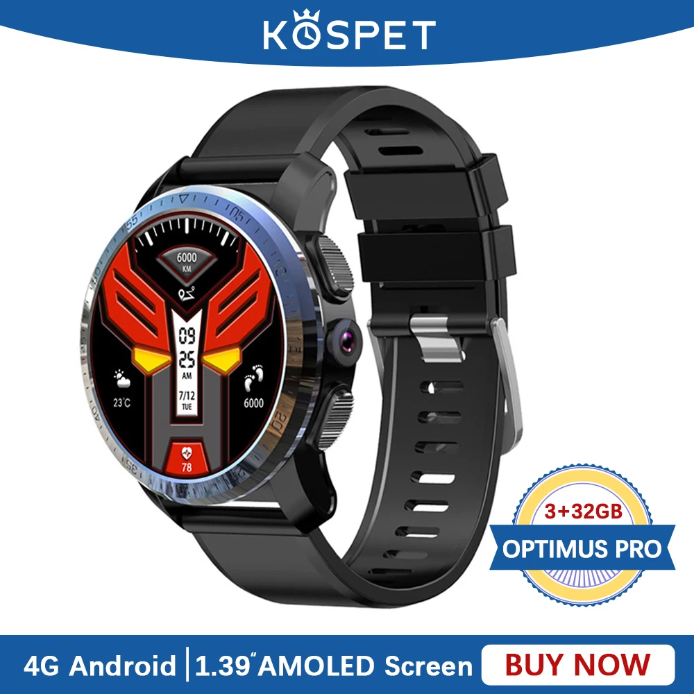 Смарт-часы KOSPET OPTIMUS PRO мужские 3 ГБ 32 8 0 МП 800 мАч 4G Android Bluetooth WIFI GPS с sim-картой для и IOS |