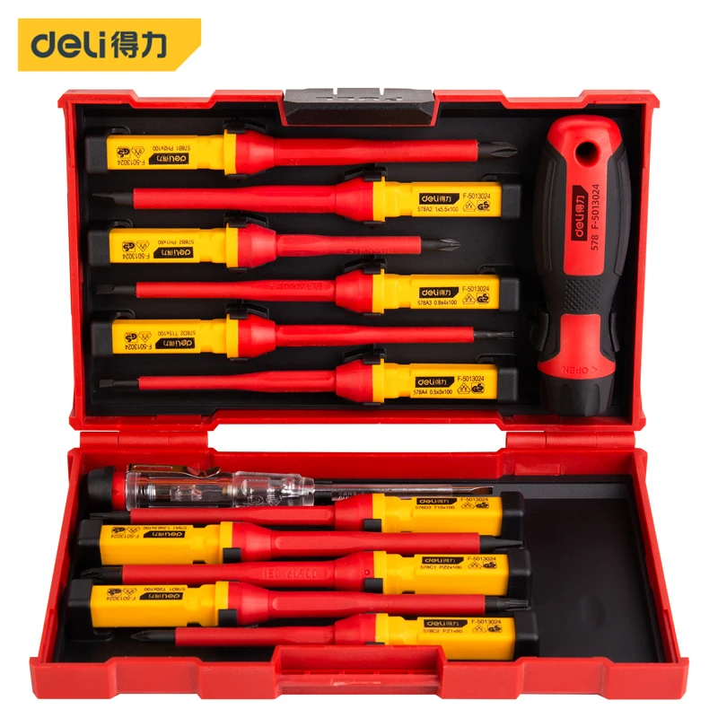 

Deli 1/Set VDE Insulated Screwdriver Set CR-V High Voltage 1000V Magnetic Phillips Slotted Torx Screwdriver Electrican Hand Tool