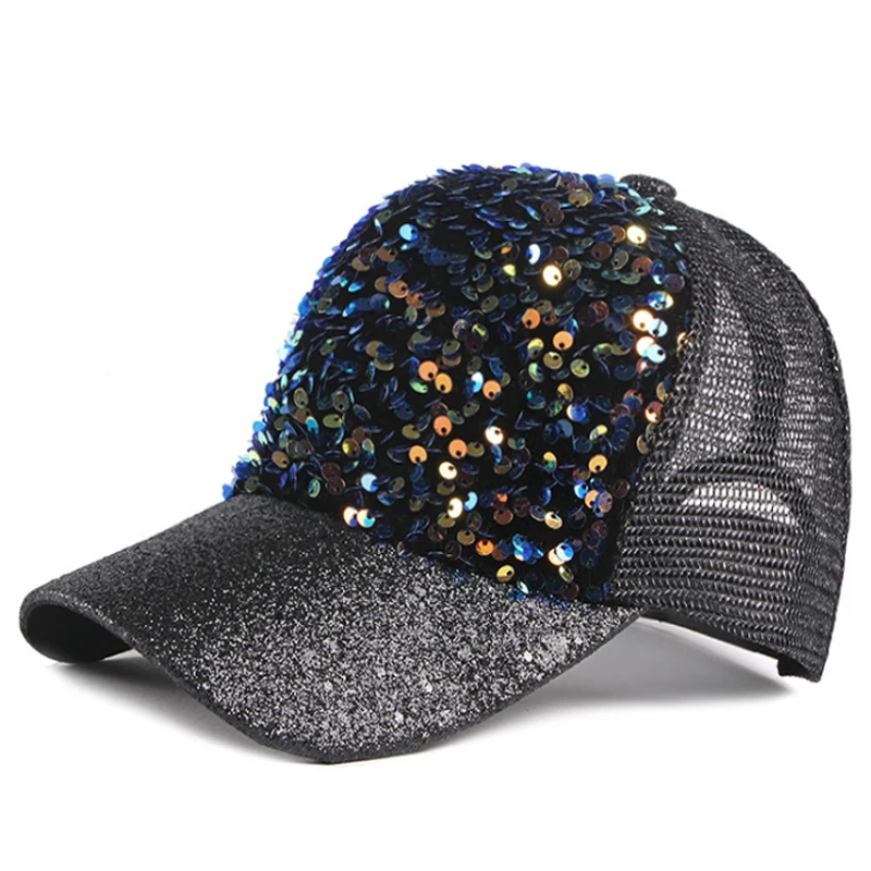 

Бейсболка женская, летняя, с блестками, регулируемая, сетчатая