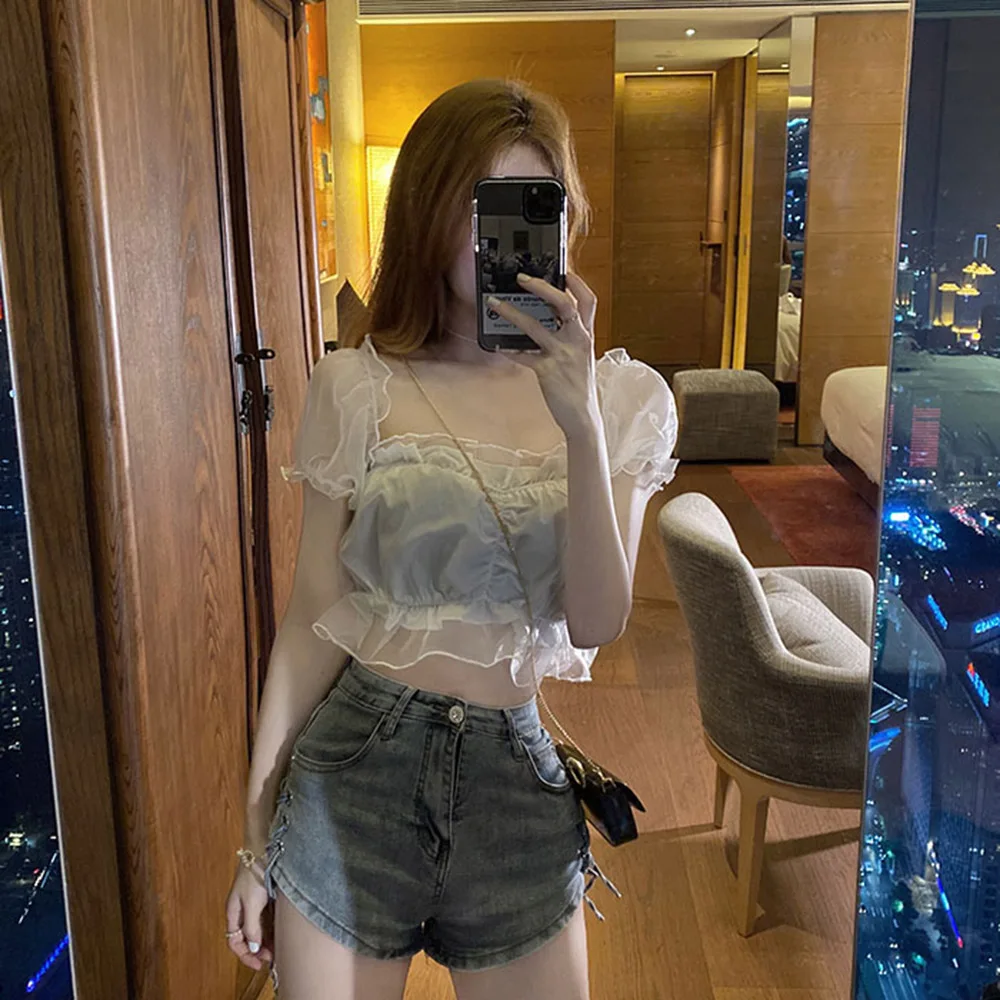 Женская Сексуальная короткая блузка сетчатый дизайнерский нишевый Топ во
