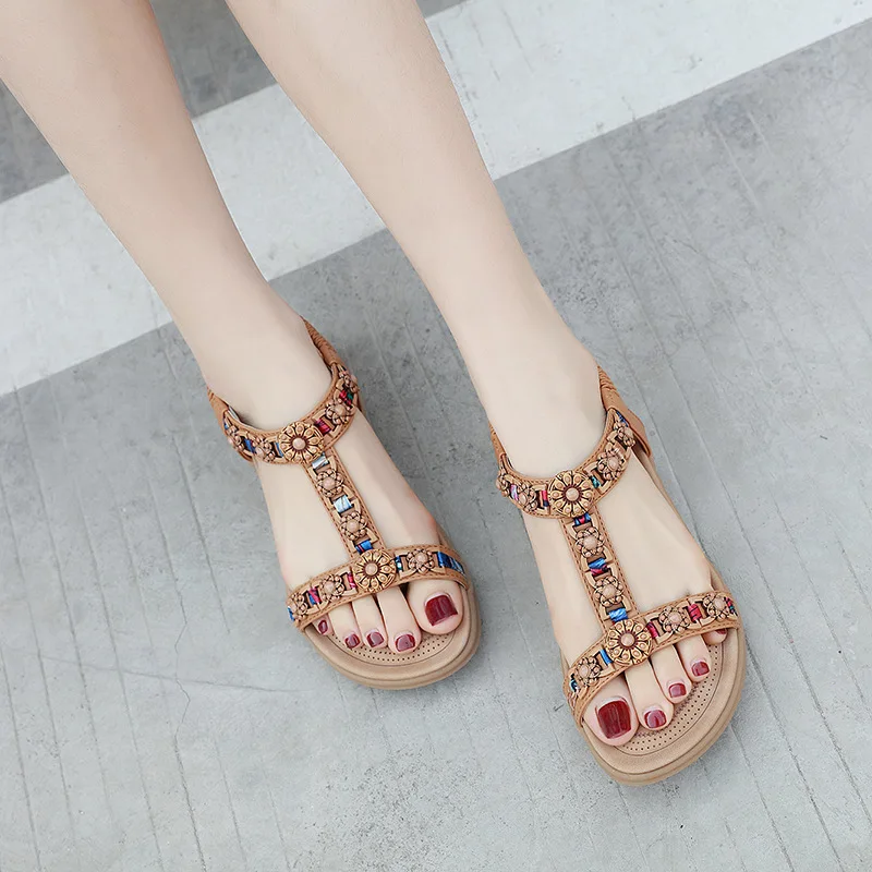 

New National Sandals Women's Holiday Beach Cross Border Bohemian Retro Large Flat Shoes Wholesale