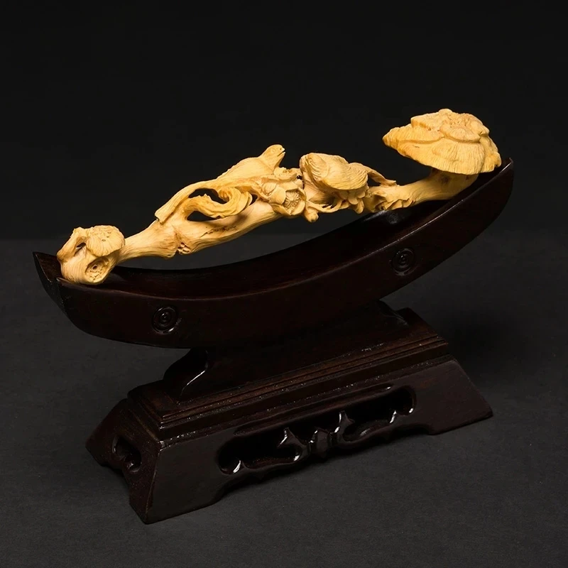 

Birds and Flowers Ganoderma Ruyi Wood Carved Wishful Collection Decorations Feng Shui Ornaments Men Business Gift