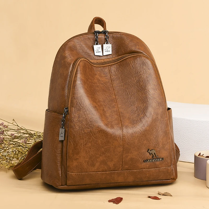 

Casual Pu Leather Backpacks Women Multifunctional Shoulder Bags School Bags for Teenagers Girls Large Capacity Travel Bookpack