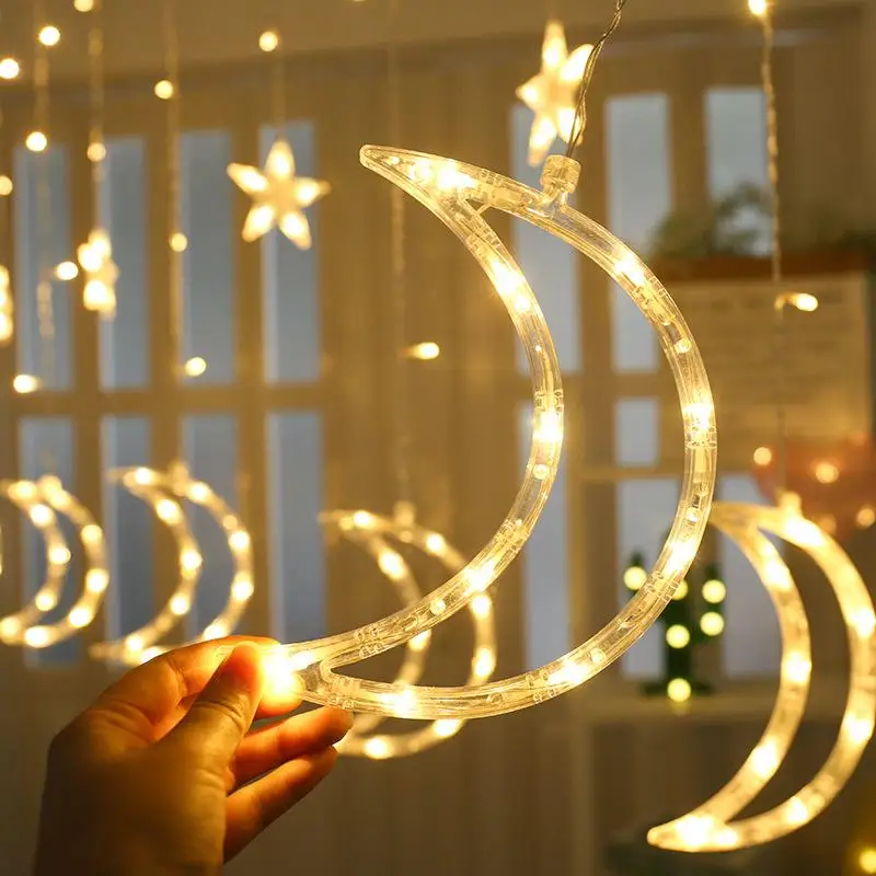 

Eu 220v Fairy Light Party Diy Decoration Holiday Lights 3.5m Led Star Moon Led Curtain Fairy String Light Christmas