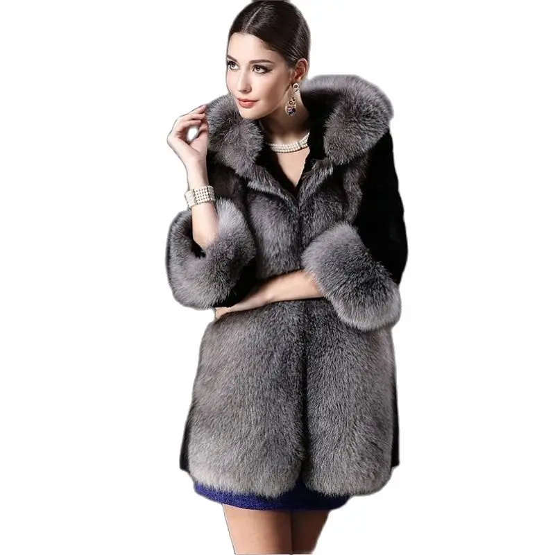 Faux Fur Coat Luxury Furry Black Fur Jacket Winter Warm Coat Long Sleeve Hoodies Long Fur Outerwear Womens XXL Size Fashions