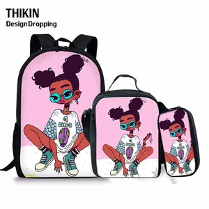 Школьные ранцы THIKIN афро для девочек, рюкзаки черного цвета с волшебным меланином, ортопедические сумки для детей