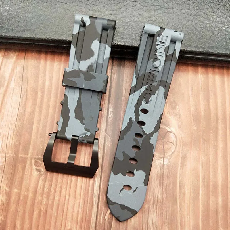 24camo grey BLK 24 мм 26 мм черный белый оранжевый Камуфляж красный синий зеленый серый мягкий водостойкий резиновый ремешок для часов для panerai ремень, булавка, пряжка бесплатный инструмент - Цвет ремешка: 24camo grey BLK