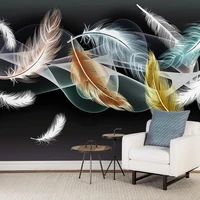 custom 3d wall murals wallpaper white golden feather mural abstract smoke bedroom tv background photo wall covering waterproof