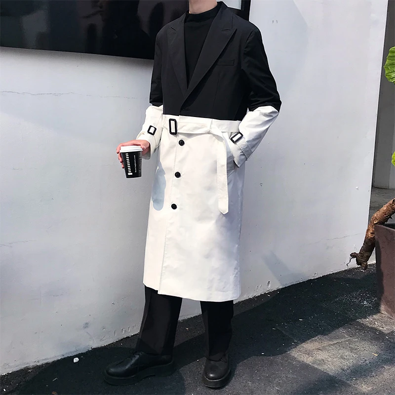 Мужская винтажная верхняя одежда с поясом ветровка пальто куртка черная