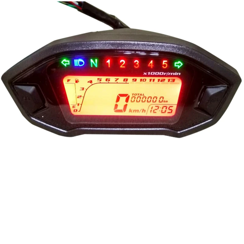 

LCD Universal Motorcycle Speeeter Gauge Oeter 5 Gear 7 Backlight 13000 RPM 199 KMH MPH Motorcycle Tachometer