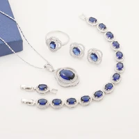 funmode blue oval shape pendients bridal party link chain small jewelry sets for women conjuntos de mujer wholesale fs119