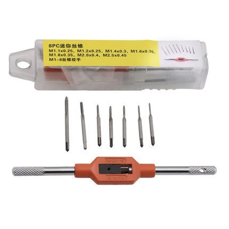 

8 шт./набор мини-винтовой Метчик ручной Метчик резьба проволока нарезающие метчики атака M1.1 M1.2 M1.4 M1.6 M1.8 M2 M2.5