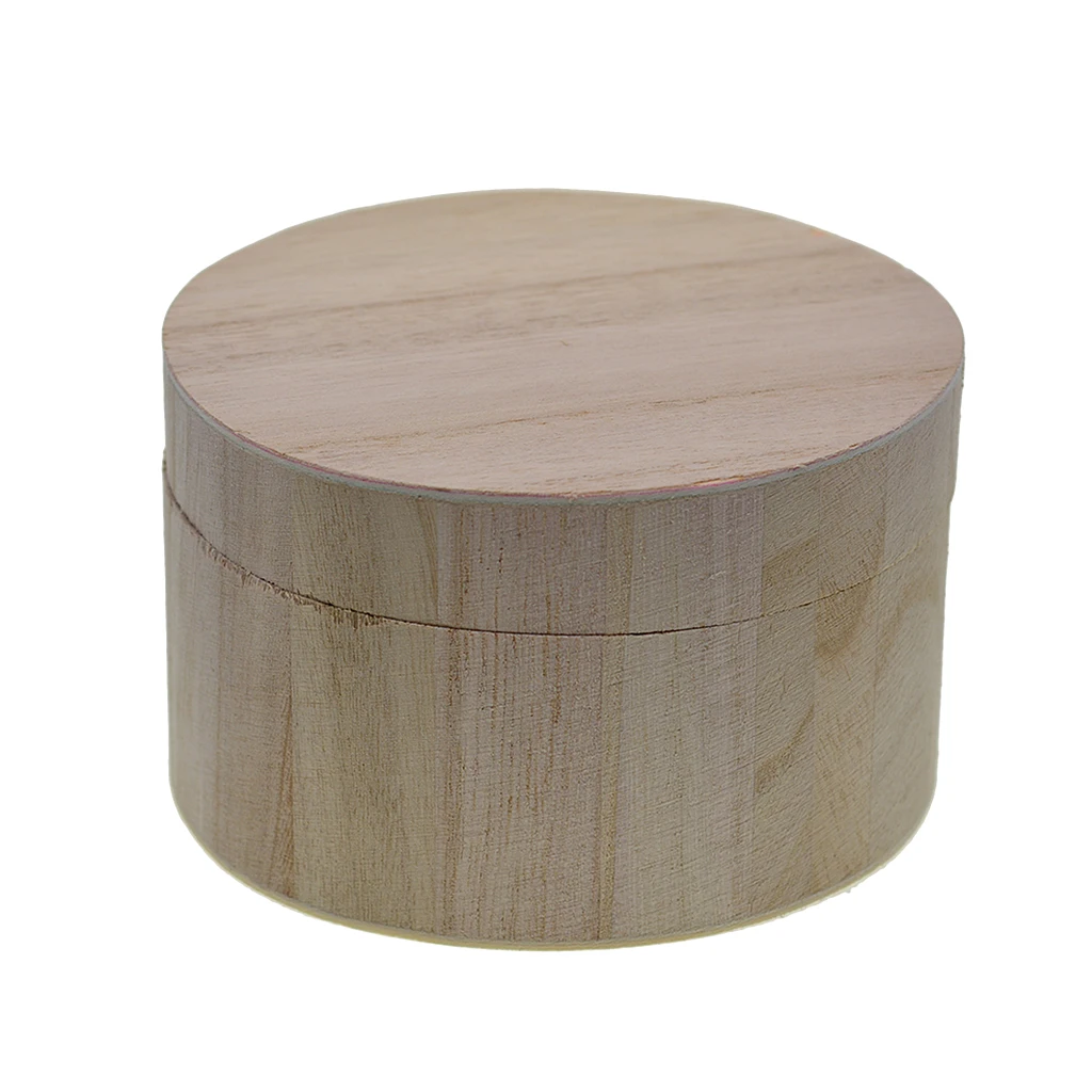 

Wooden Craft Storage Box Round Wood Case Jewelry Ring Holder Gifts Organizer