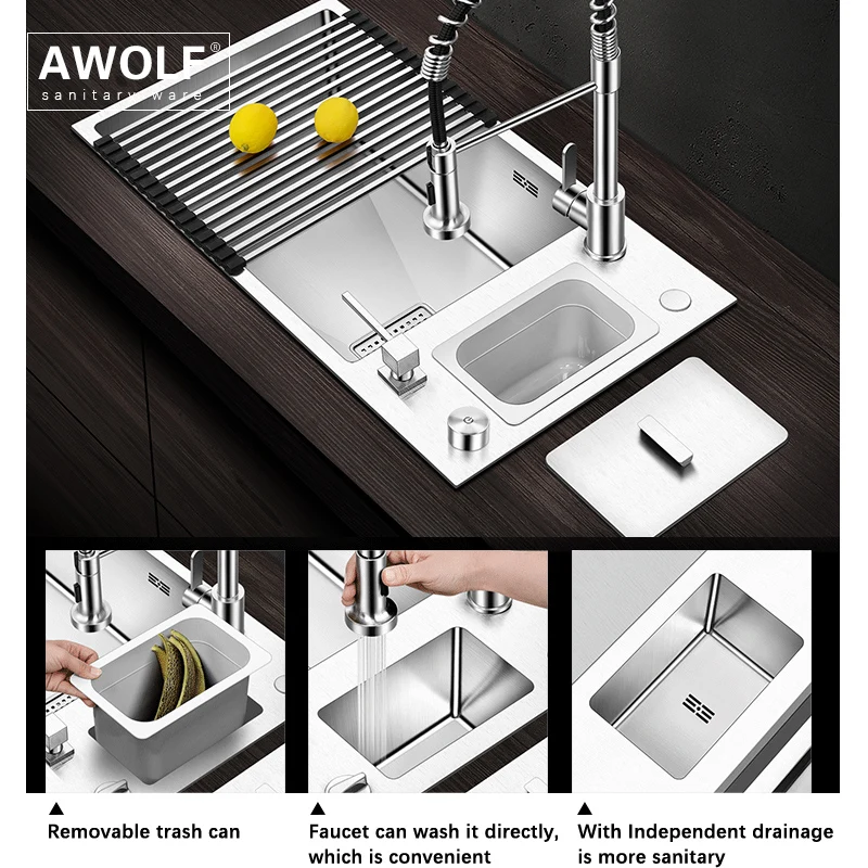 Роскошная кухонная раковина с одной чашей большая утолщенная из нержавеющей