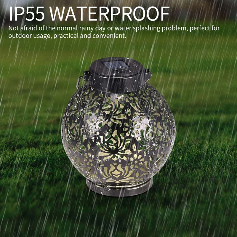 

Outdoor Hanging Metal Cutout Waterproof Solar Lights with Handle Retro Solar Lantern Decorative for Porch/Garden