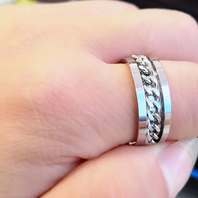 

Ring Hip Hop Bottle Opener Titanium Steel Chain Rotation Rings Unisex Excellent Gift