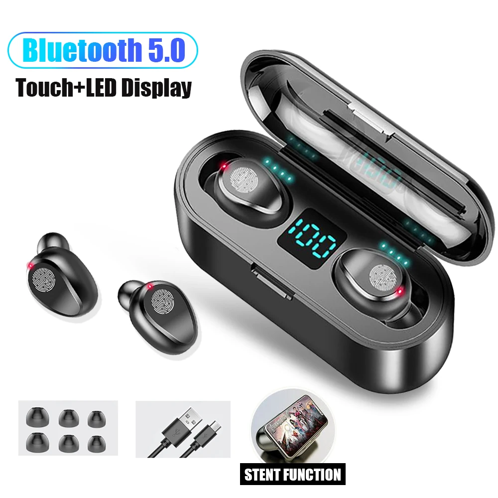 Беспроводные Bluetooth наушники F9 TWS спортивные с шумоподавлением и сенсорным