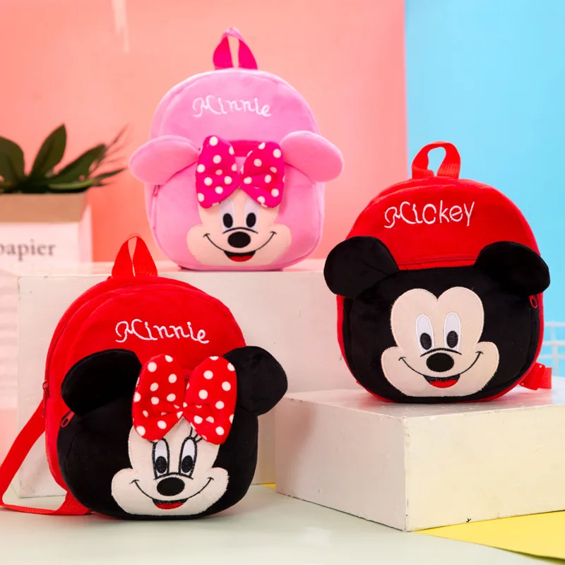 Disney-figuras de dibujos animados de Mickey, Minnie, spiderman, juguetes de peluche, mochila para