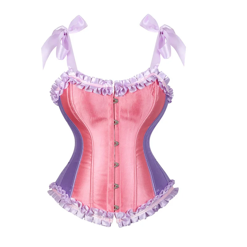 

Women Corset Women Lace Up Satin Boned Overbust Waist Trainer Corset Bustier Bodyshaper Top Plus Size G-string Push up Shapewear