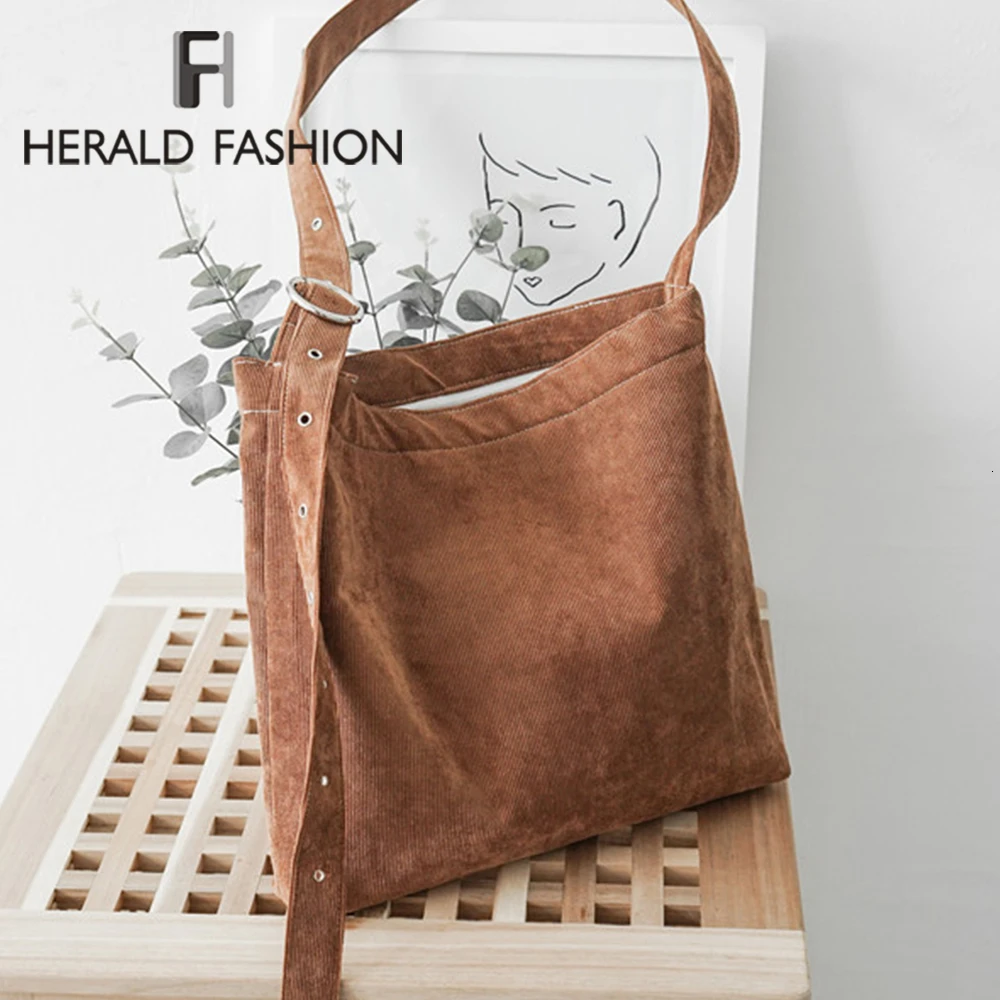 Herald Fashion Женская Вельветовая Сумка тоут большой емкости Студенческая