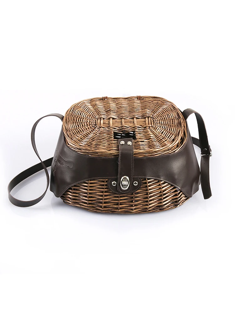 

Fly Fishing Gear Bag Fishing Crate Cane Weaving Basket Wooden Fishing Bucket Willow Creel Hand Knitting Fish Cage Fishing Bags