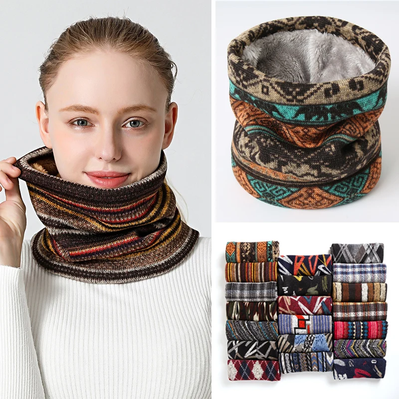 

2022 Winter Warm Ring Scarf Men Women Luxury Neckerhcief Plush Ski Face Snood Print Knitted Unisex Collor Bufanda Kids Echarpe