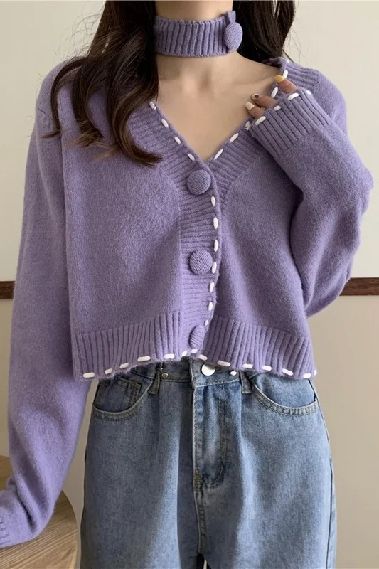 Женский кардиган свитер дизайнерский короткий милый стиль новинка 2021 с длинным